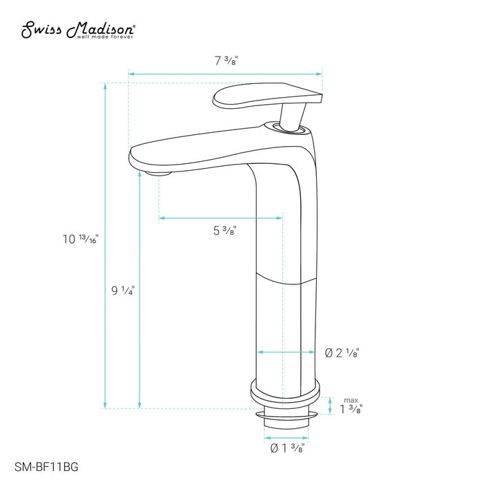 Swiss Madison Sublime Single Hole, Single-Handle, High Arc Bathroom Faucet in Brushed Gold - SM-BF11BG