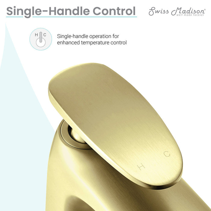 Swiss Madison Sublime Single Hole, Single-Handle, High Arc Bathroom Faucet in Brushed Gold - SM-BF11BG