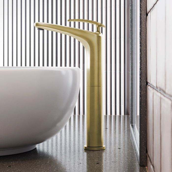 Swiss Madison Sublime Single Hole, Single-Handle, High Arc Bathroom Faucet in Brushed Gold - SM-BF11BG