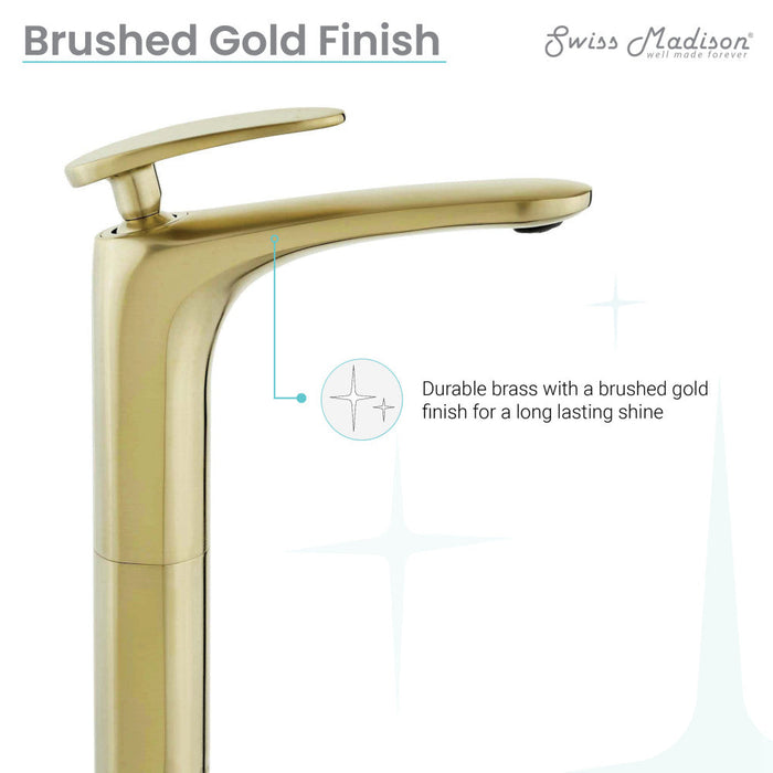 Swiss Madison Sublime Single Hole, Single-Handle, High Arc Bathroom Faucet in Brushed Gold - SM-BF11BG