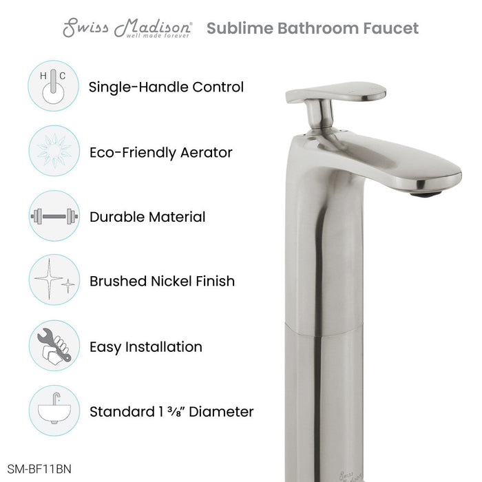 Swiss Madison Sublime Single Hole, Single-Handle, High Arc Bathroom Faucet in Brushed Nickel - SM-BF11BN