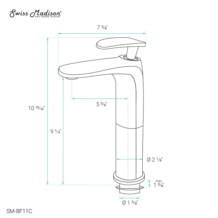 Swiss Madison Sublime Single Hole, Single-Handle, High Arc Bathroom Faucet in Chrome - SM-BF11C