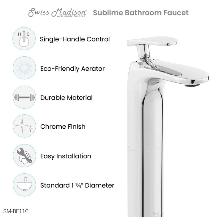 Swiss Madison Sublime Single Hole, Single-Handle, High Arc Bathroom Faucet in Chrome - SM-BF11C