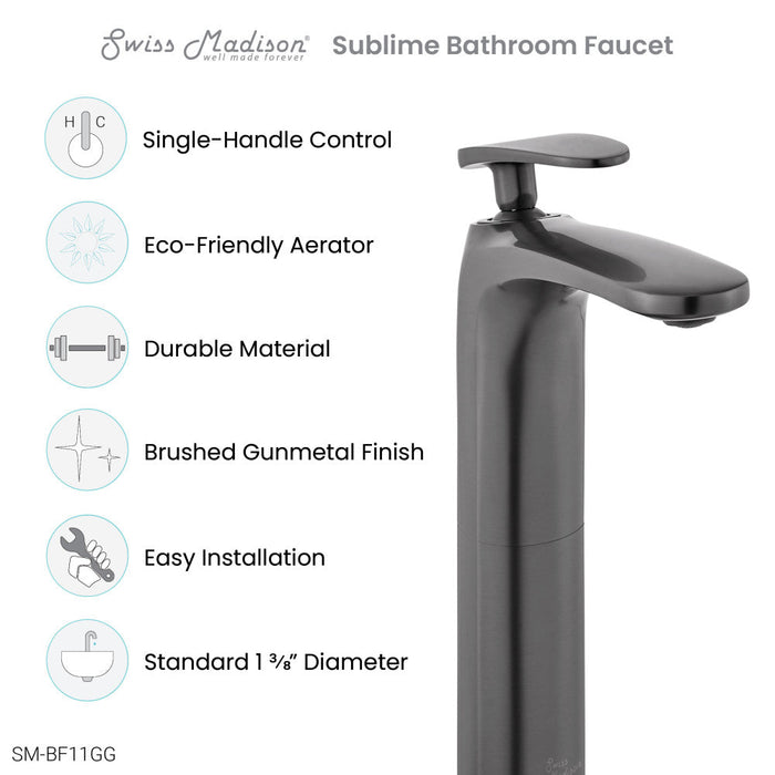 Swiss Madison Sublime Single Hole, Single-Handle, High Arc Bathroom Faucet in Gunmetal Grey - SM-BF11GG