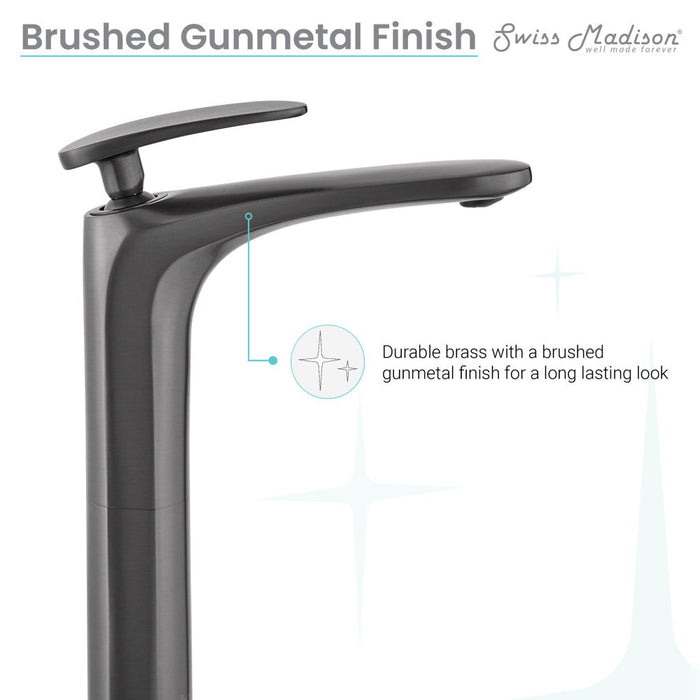 Swiss Madison Sublime Single Hole, Single-Handle, High Arc Bathroom Faucet in Gunmetal Grey - SM-BF11GG