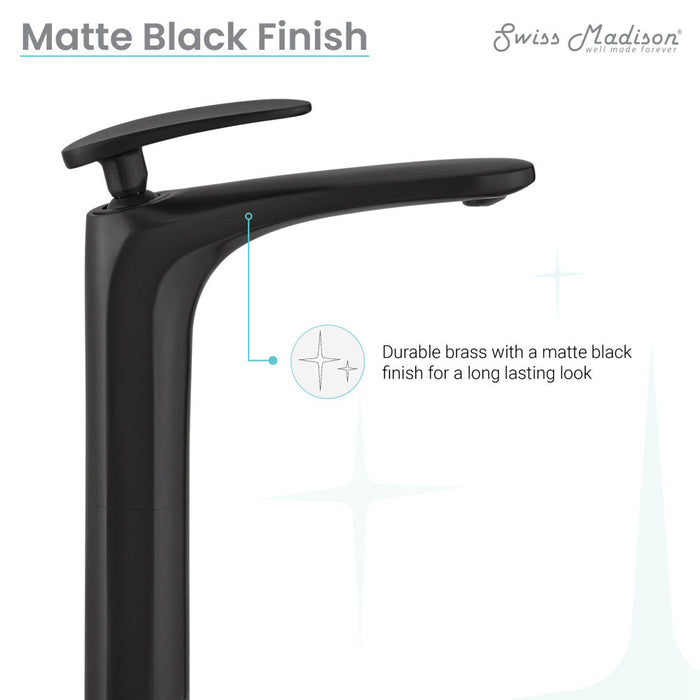 Swiss Madison Sublime Single Hole, Single-Handle, High Arc Bathroom Faucet in Matte Black - SM-BF11MB