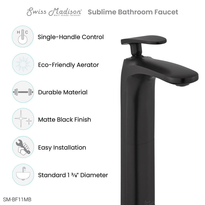 Swiss Madison Sublime Single Hole, Single-Handle, High Arc Bathroom Faucet in Matte Black - SM-BF11MB