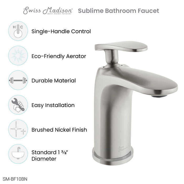 Swiss Madison Sublime Single Hole, Single-Handle, Bathroom Faucet in Brushed Nickel - SM-BF10BN