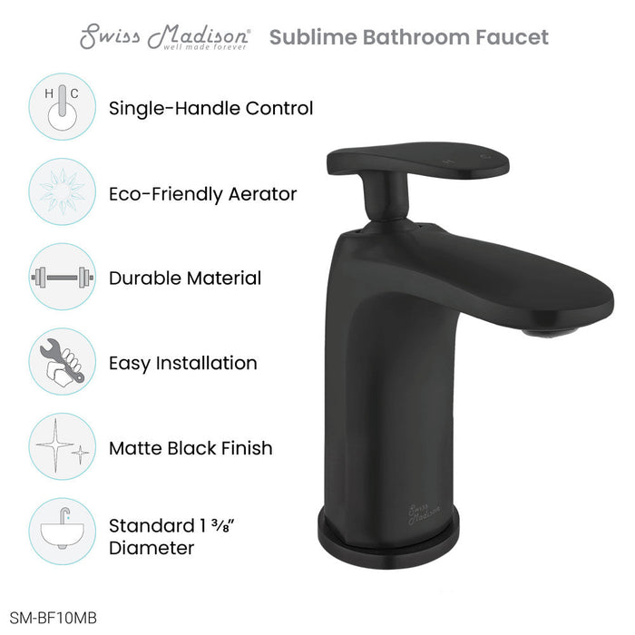 Swiss Madison Sublime Single Hole, Single-Handle, Bathroom Faucet in Matte Black - SM-BF10MB