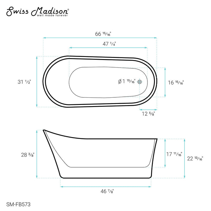 Swiss Madison Sublime 67" Single Slipper Freestanding Bathtub - SM-FB573