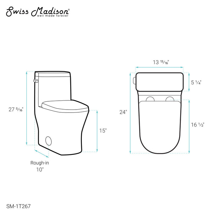 Swiss Madison Sublime II One-Piece Round Toilet with Left Side Flush, 10" Rough-In 1.28 gpf - SM-1T267