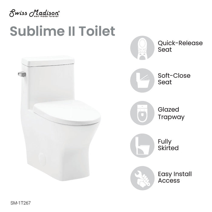 Swiss Madison Sublime II One-Piece Round Toilet with Left Side Flush, 10" Rough-In 1.28 gpf - SM-1T267