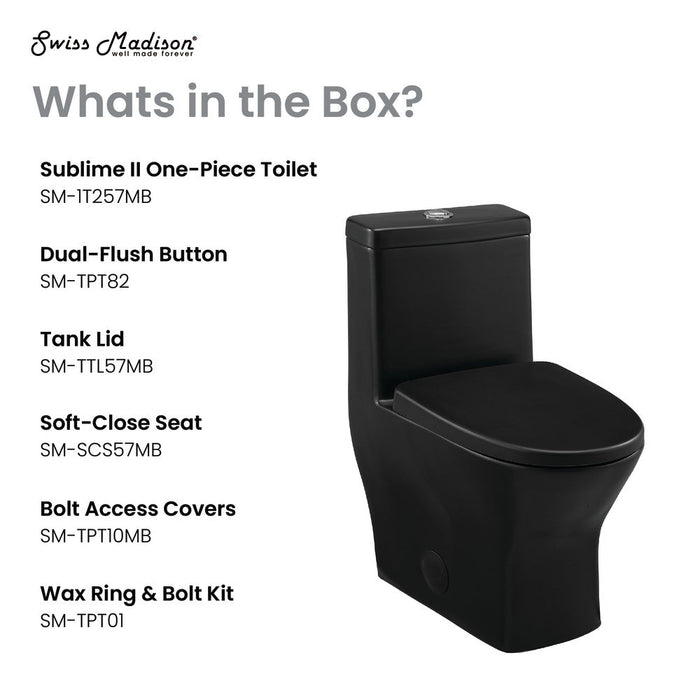 Swiss Madison Sublime II One-Piece Round Toilet Dual-Flush 1.1/1.6 gpf in Matte Black - SM-1T257MB