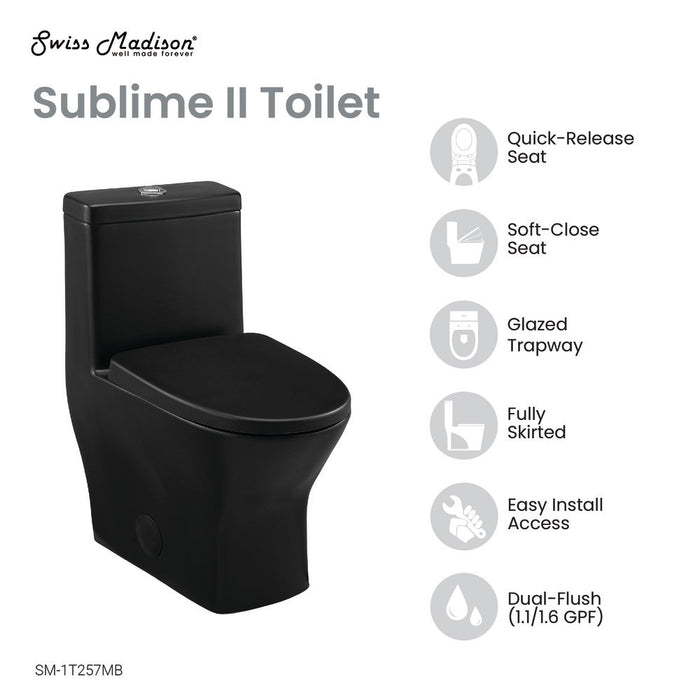 Swiss Madison Sublime II One-Piece Round Toilet Dual-Flush 1.1/1.6 gpf in Matte Black - SM-1T257MB