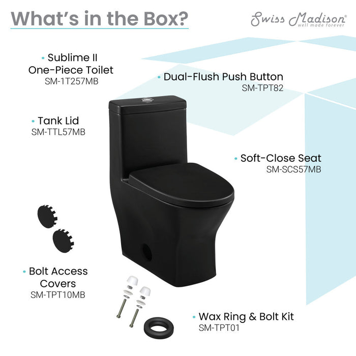 Swiss Madison Sublime II One-Piece Round Toilet Dual-Flush 1.1/1.6 gpf in Matte Black - SM-1T257MB