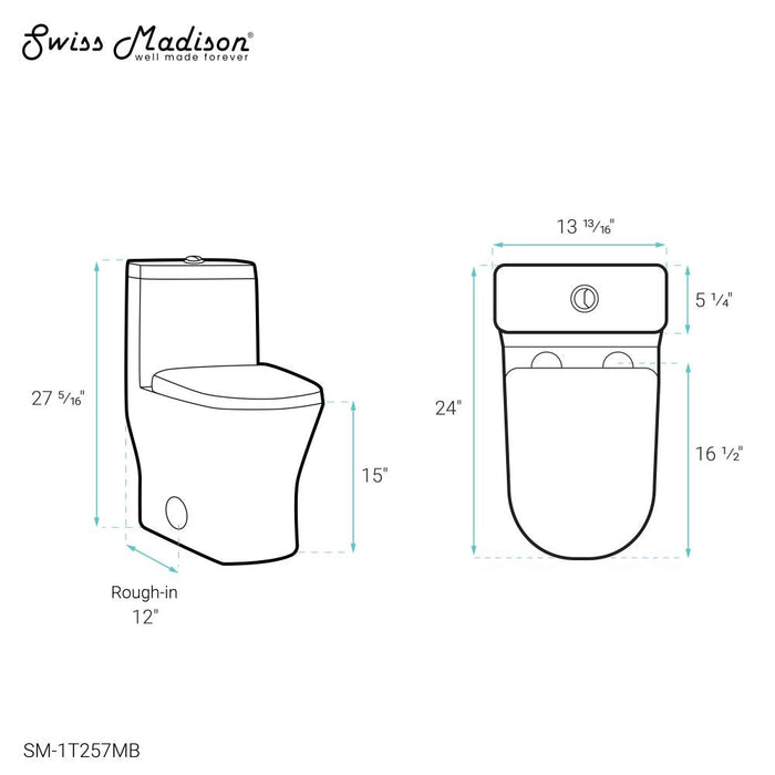 Swiss Madison Sublime II One-Piece Round Toilet Dual-Flush 1.1/1.6 gpf in Matte Black - SM-1T257MB