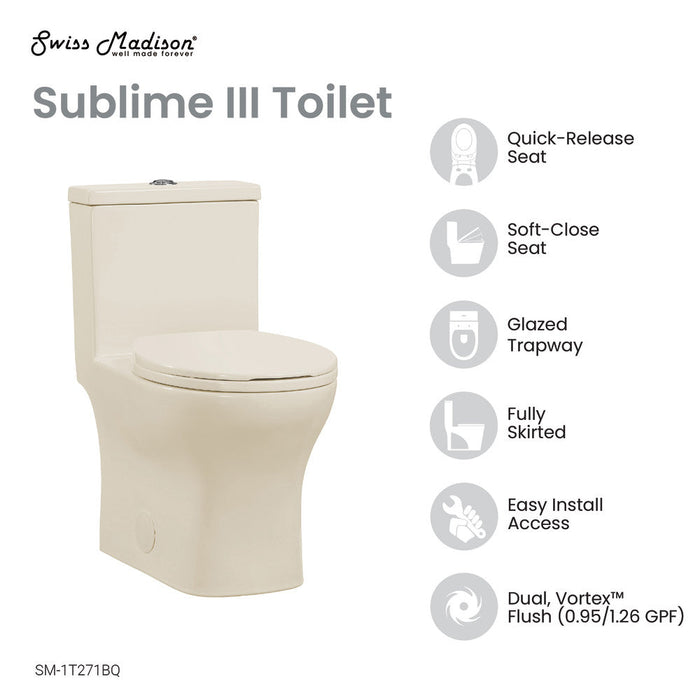 Swiss Madison Sublime III One-Piece Round Toilet Vortex™ Dual-Flush 0.95/1.26 gpf in Bisque - SM-1T271BQ