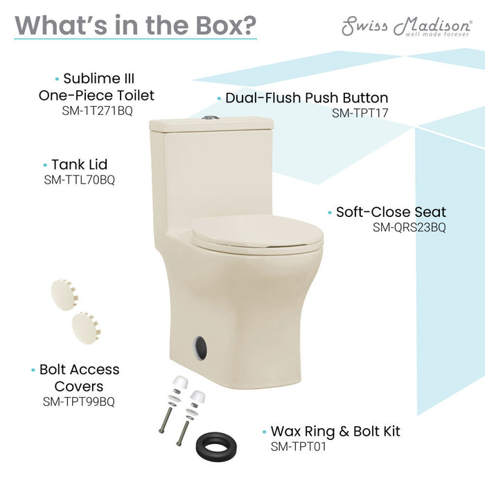 Swiss Madison Sublime III One-Piece Round Toilet Vortex™ Dual-Flush 0.95/1.26 gpf in Bisque - SM-1T271BQ