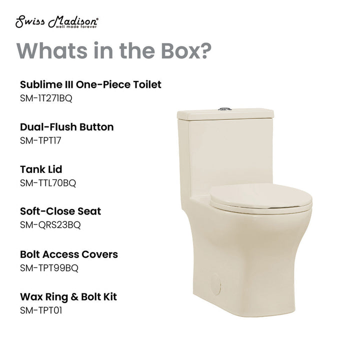 Swiss Madison Sublime III One-Piece Round Toilet Vortex™ Dual-Flush 0.95/1.26 gpf in Bisque - SM-1T271BQ