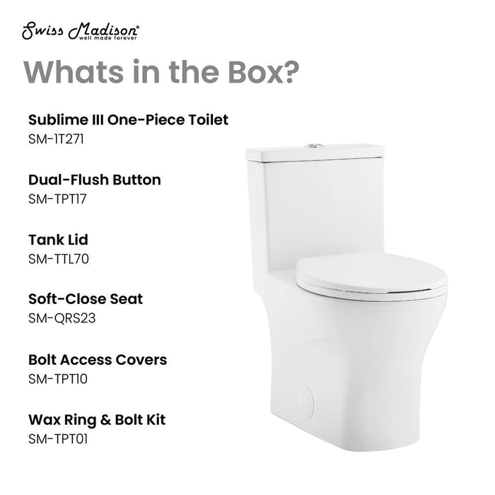 Swiss Madison Sublime III One-Piece Round Toilet Vortex™ Dual-Flush 0.95/1.26 gpf - SM-1T271