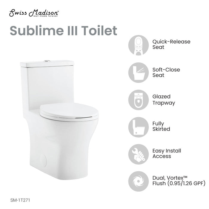 Swiss Madison Sublime III One-Piece Round Toilet Vortex™ Dual-Flush 0.95/1.26 gpf - SM-1T271