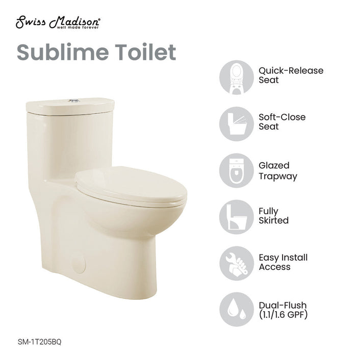 Swiss Madison Sublime One-Piece Elongated Dual-Flush Toilet in Bisque 1.1/1.6 gpf - SM-1T205BQ