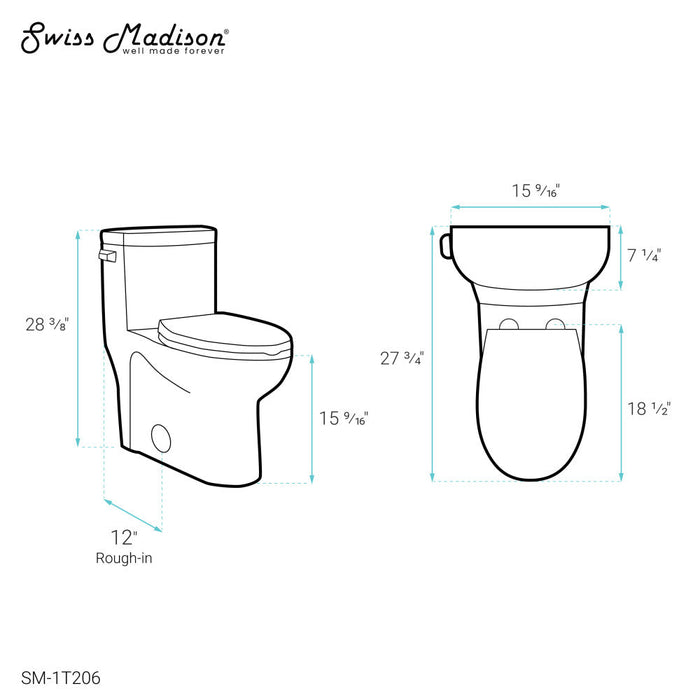 Swiss Madison Sublime One-Piece Elongated Left Side Flush Handle Toilet 1.28 gpf - SM-1T206