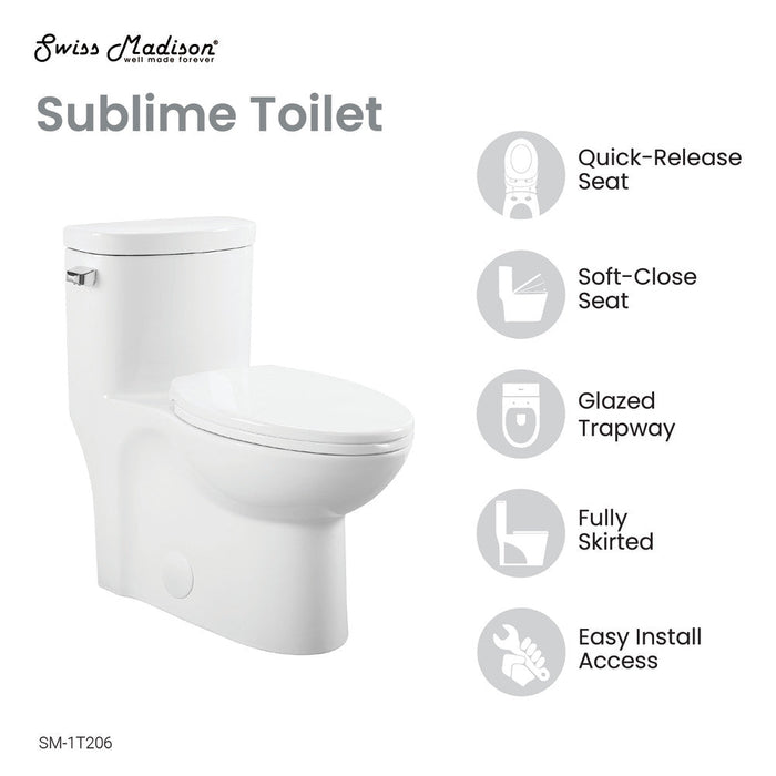 Swiss Madison Sublime One-Piece Elongated Left Side Flush Handle Toilet 1.28 gpf - SM-1T206