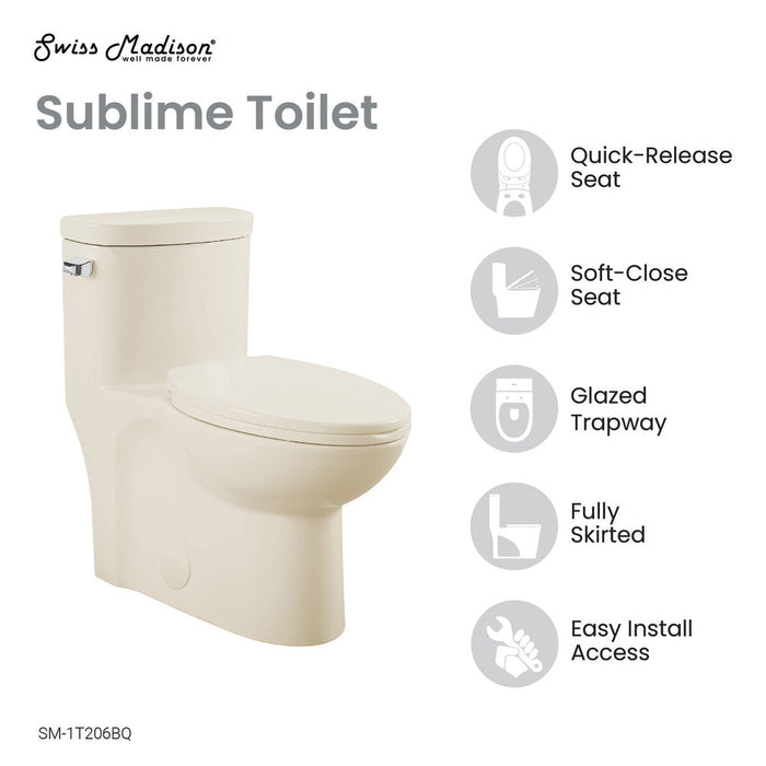 Swiss Madison Sublime One-Piece Elongated Left Side Flush Handle Toilet in Bisque 1.28 gpf - SM-1T206BQ