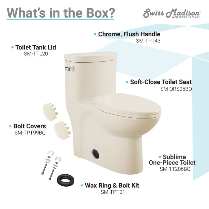 Swiss Madison Sublime One-Piece Elongated Left Side Flush Handle Toilet in Bisque 1.28 gpf - SM-1T206BQ