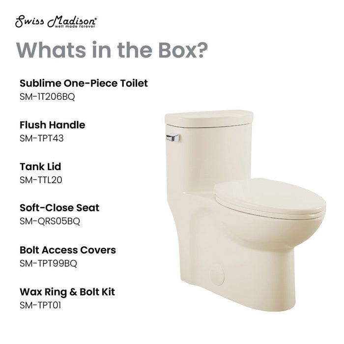 Swiss Madison Sublime One-Piece Elongated Left Side Flush Handle Toilet in Bisque 1.28 gpf - SM-1T206BQ