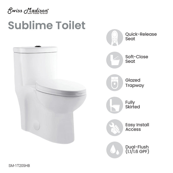 Swiss Madison Sublime One Piece Elongated Toilet Dual Flush, Black Hardware 1.1/1.6 gpf - SM-1T205HB