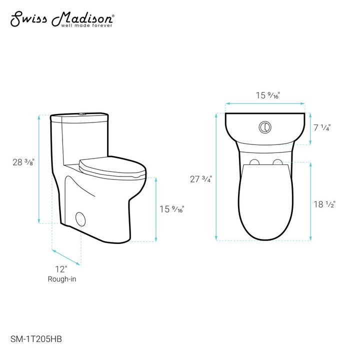 Swiss Madison Sublime One Piece Elongated Toilet Dual Flush, Black Hardware 1.1/1.6 gpf - SM-1T205HB