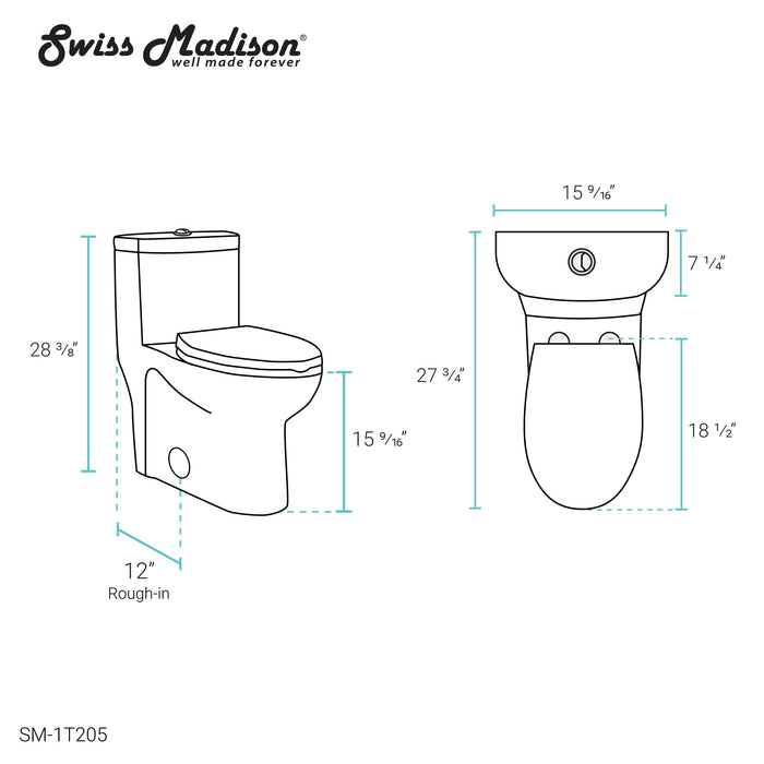 Swiss Madison Sublime One Piece Elongated Toilet Dual Flush, Rose Gold Hardware 1.1/1.6 gpf - SM-1T205HBG