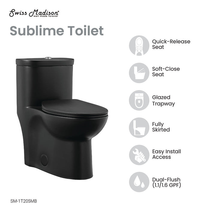 Swiss Madison Sublime One-Piece Elongated Toilet Dual-Flush in Matte Black 1.1/1.6 gpf - SM-1T205MB