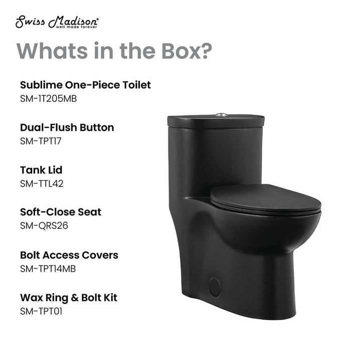 Swiss Madison Sublime One-Piece Elongated Toilet Dual-Flush in Matte Black 1.1/1.6 gpf - SM-1T205MB