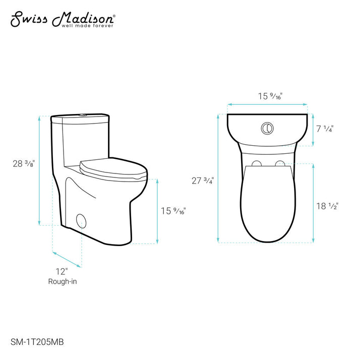 Swiss Madison Sublime One-Piece Elongated Toilet Dual-Flush in Matte Black 1.1/1.6 gpf - SM-1T205MB