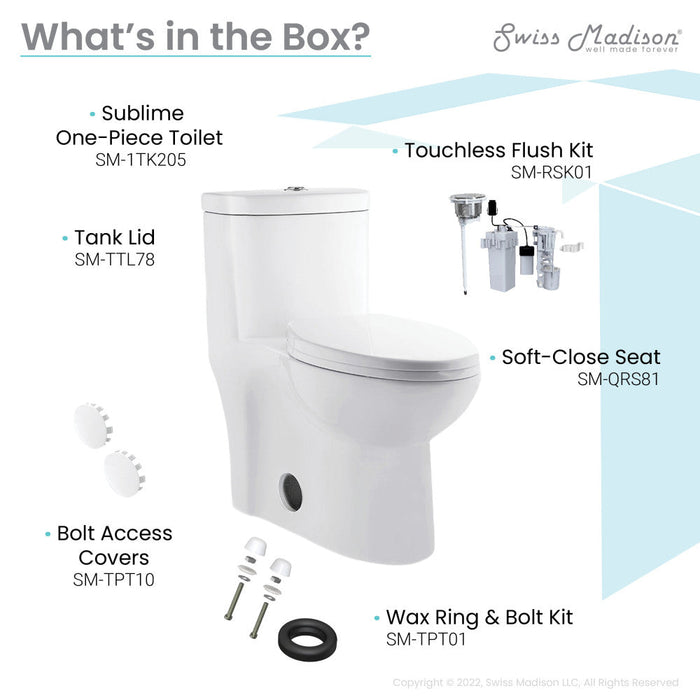 Swiss Madison Sublime One Piece Elongated Toilet with Touchless Retrofit Dual Flush 1.1/1.6 gpf - SM-1TK205