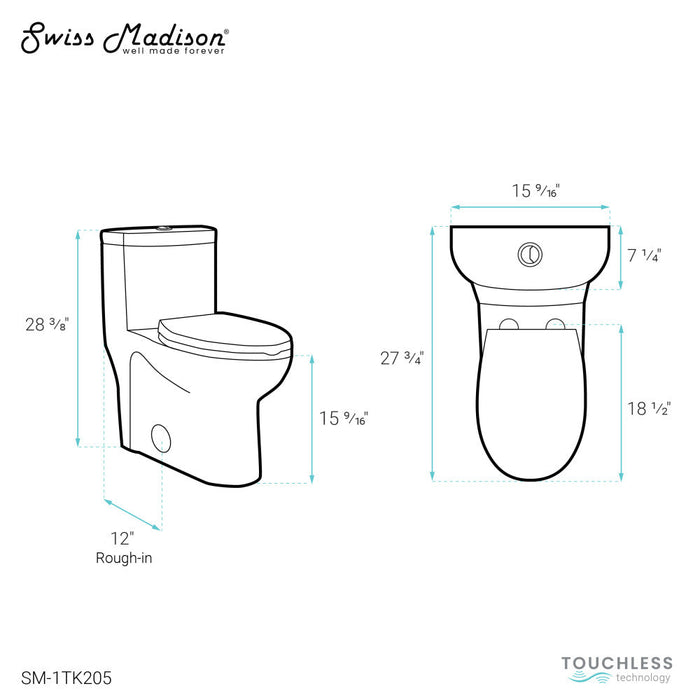 Swiss Madison Sublime One Piece Elongated Toilet with Touchless Retrofit Dual Flush 1.1/1.6 gpf - SM-1TK205