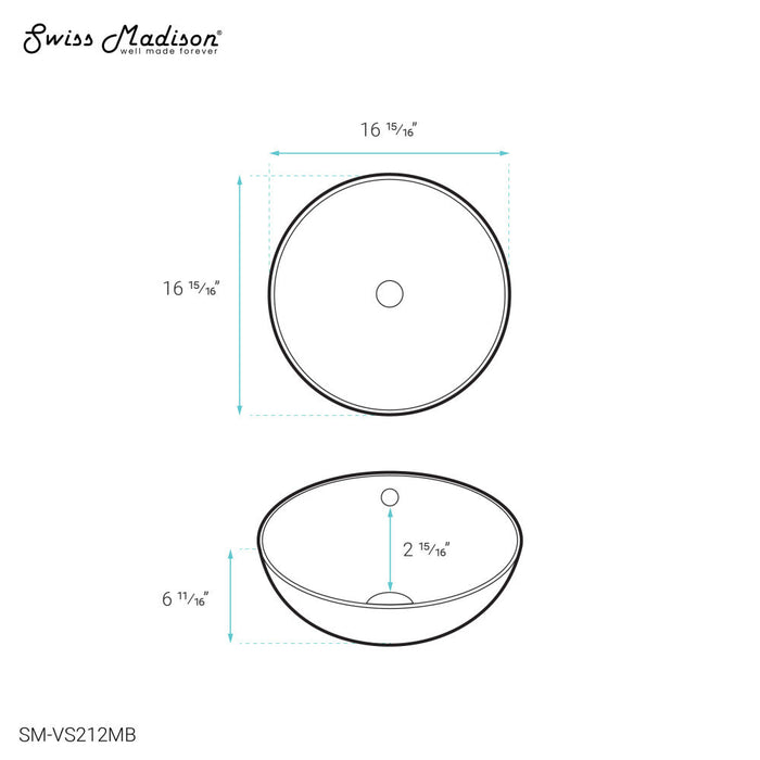 Swiss Madison Sublime 17” Round Vessel Sink in Matte Black - SM-VS212MB