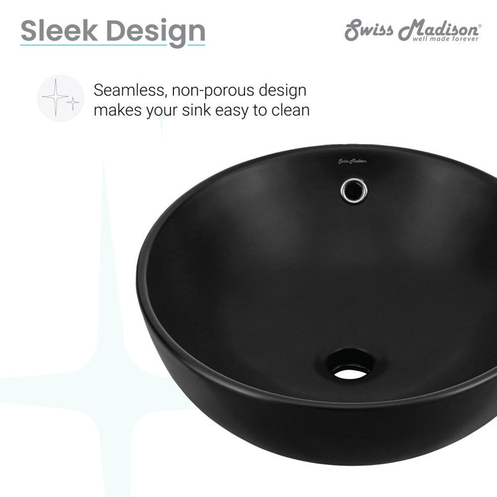 Swiss Madison Sublime 17” Round Vessel Sink in Matte Black - SM-VS212MB