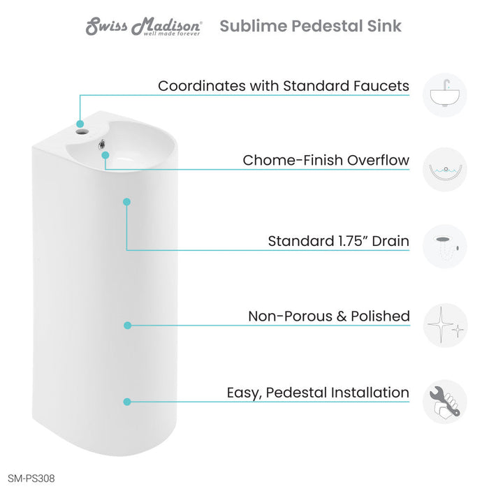 Swiss Madison Sublime Rounded Basin Pedestal sink - SM-PS308