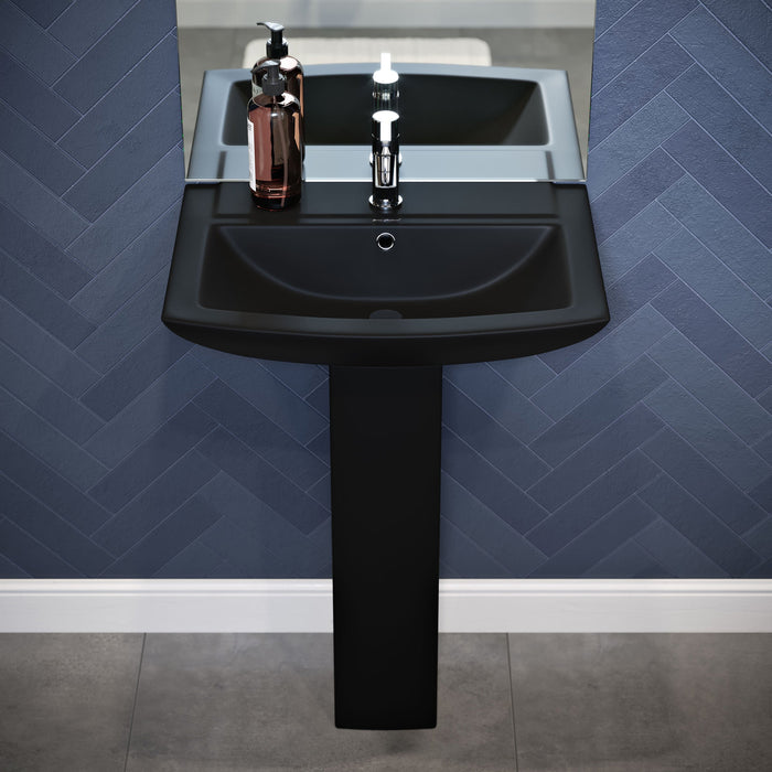 Swiss Madison Sublime Square Two-Piece Pedestal Sink in Matte Black - SM-PS306MB