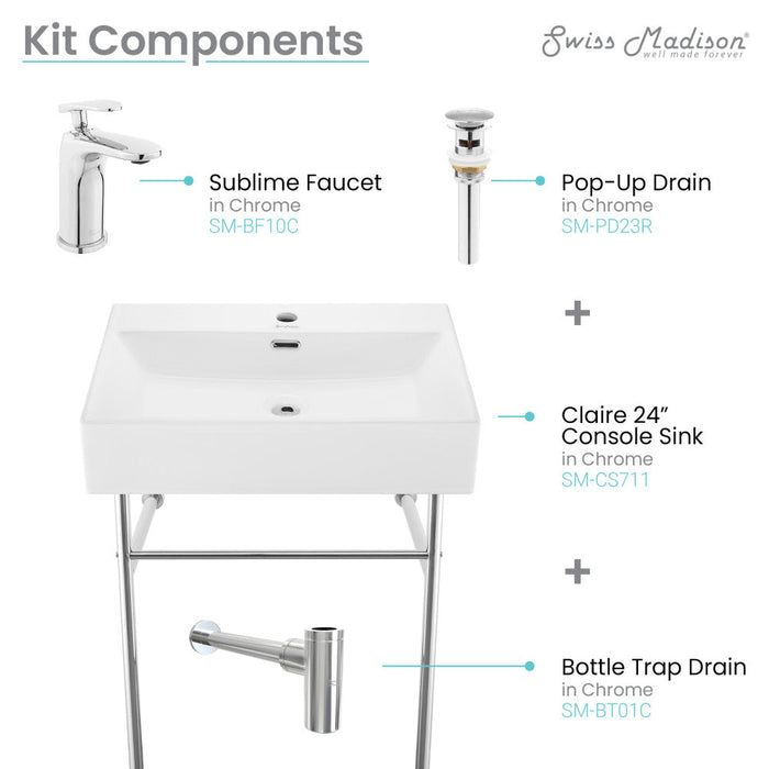 Swiss Madison Swiss Madison Well Made Forever SM-SK711-10C - Claire 24 Ceramic Console Sink Bundle - SM-SK711-10C