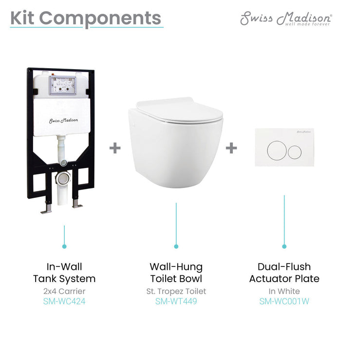 Swiss Madison Swiss Madison Well Made Forever SM-WK449-01W - St. Tropez Wall Hung Toilet Bundle, Glossy White - SM-WK449-01W