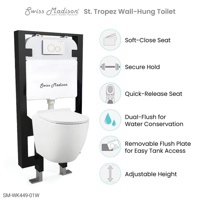 Swiss Madison Swiss Madison Well Made Forever SM-WK449-01W - St. Tropez Wall Hung Toilet Bundle, Glossy White - SM-WK449-01W