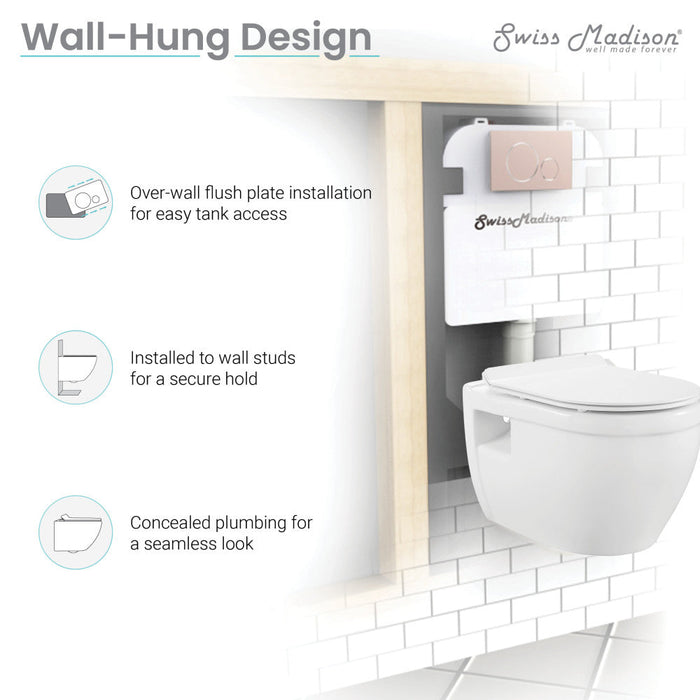 Swiss Madison Swiss Madison Well Made Forever SM-WK450-01C - Ivy Wall Hung Elongated Toilet Bundle, Glossy White - SM-WK450-01C