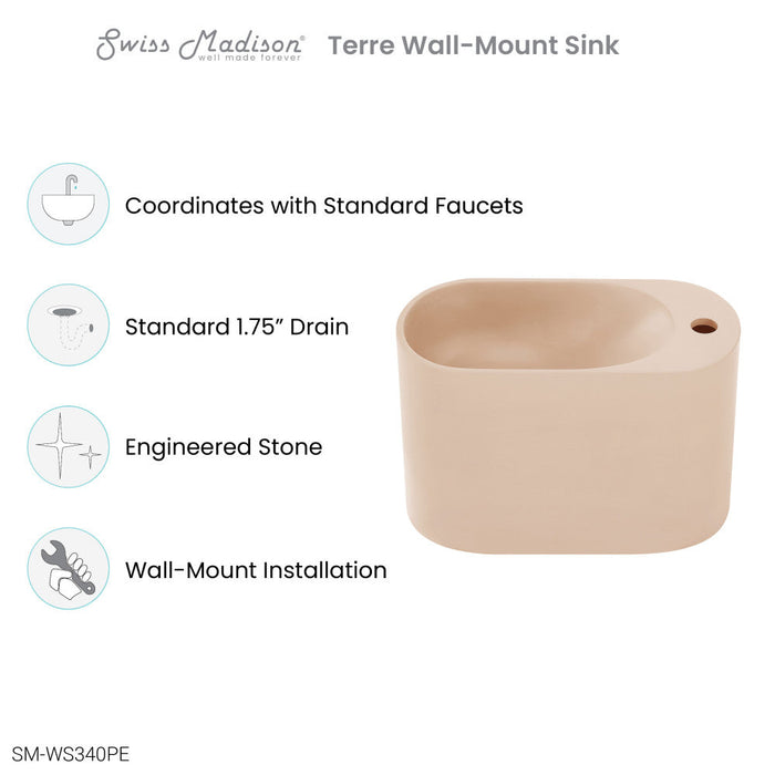 Swiss Madison Terre 17.5" Right Side Faucet Wall-Mount Bathroom Sink in Pastel Peach - SM-WS340PE