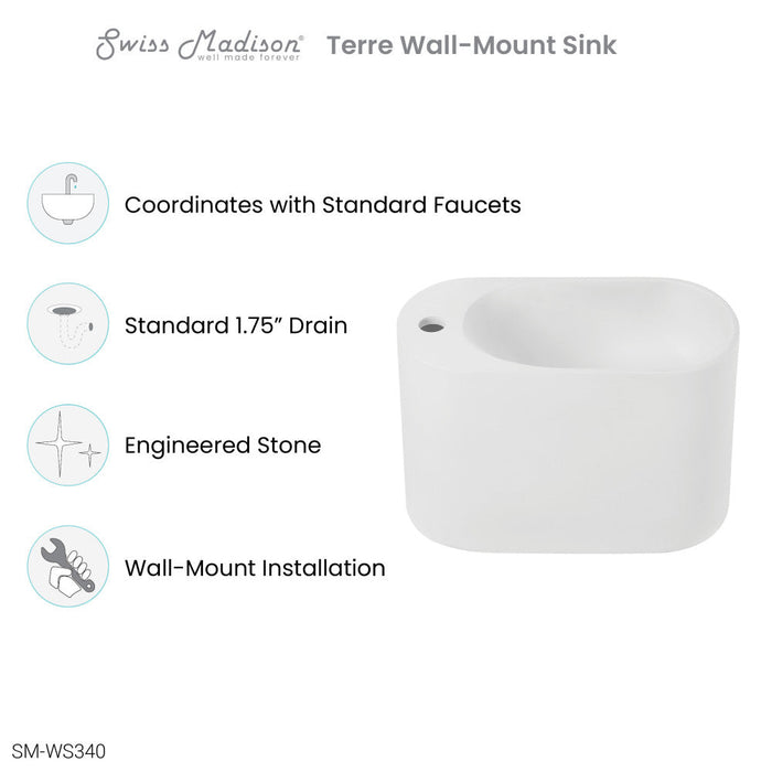 Swiss Madison Terre 17.5" Right Side Faucet Wall-Mount Bathroom Sink in White - SM-WS340