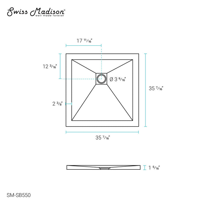 Swiss Madison Terre B Series 36" x 36" Reversible Drain Shower Base - SM-SB550